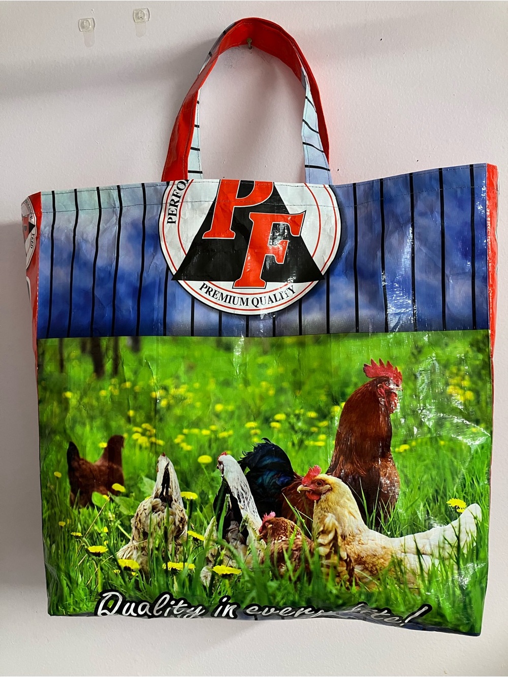 Animal Feed Sac Tote/Storage Bag/Handmade/Upcycled/Sustainable/Poultry Theme